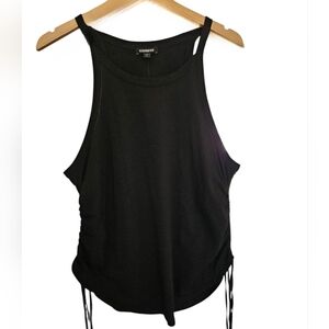Express Women's Black High Neck Racerback Cotton Tank Top Side Ruching Sz XL NWT